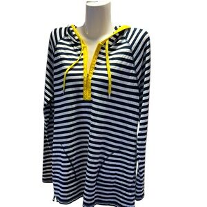 Lauren Ralph Lauren Active Striped Hoodie w Yellow Trim. 1/4 Zip, pockets, EUC